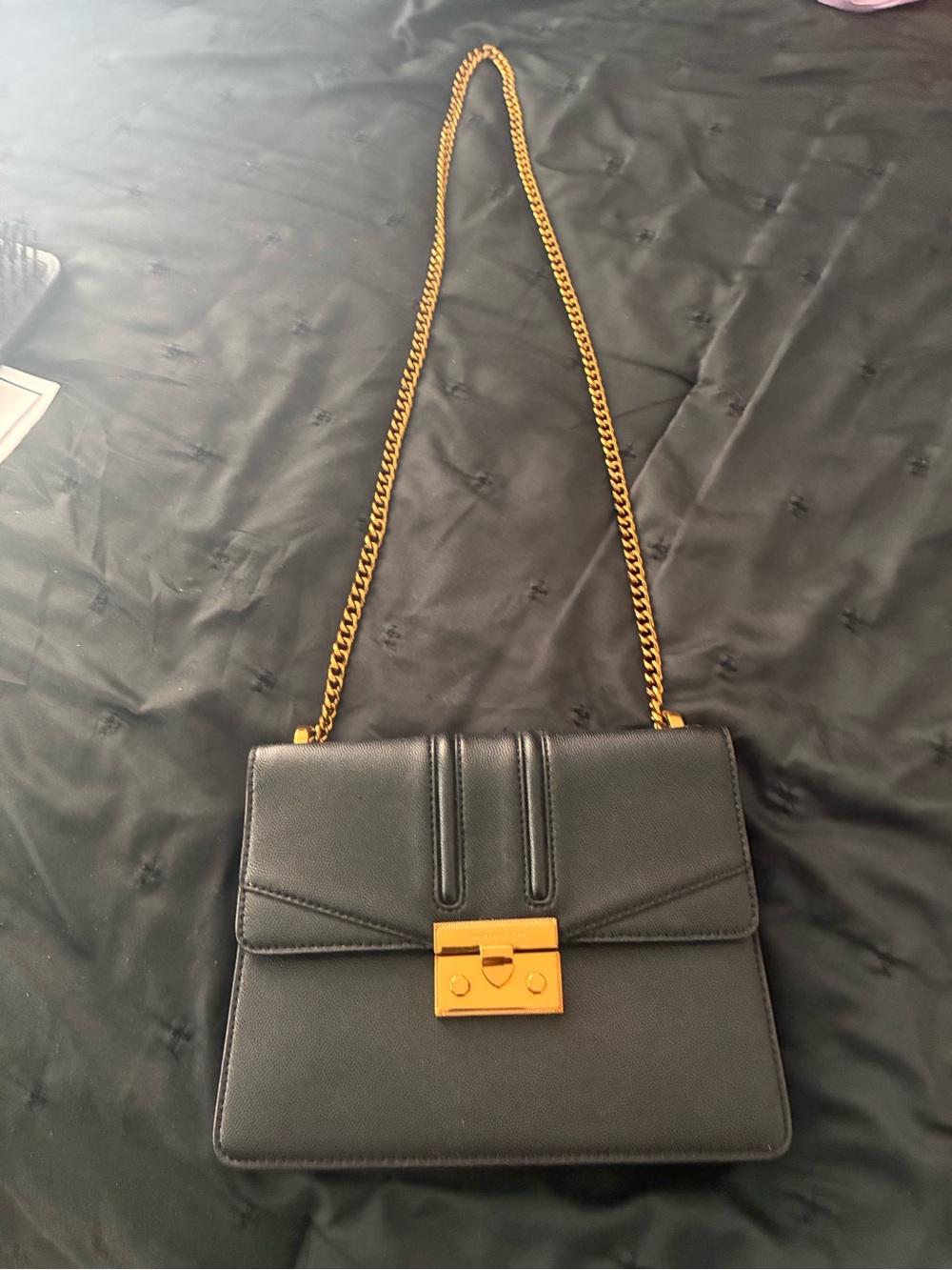 Charles & Keith Black Crossbody with Gold Chain Strap and Lock